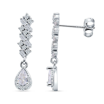 Dangle Pear Stud Earrings Cubic Zirconia 925 Sterling Silver Wholesale